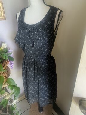 TULLE women's Black Sleeveless Ruffle Dot Dress.